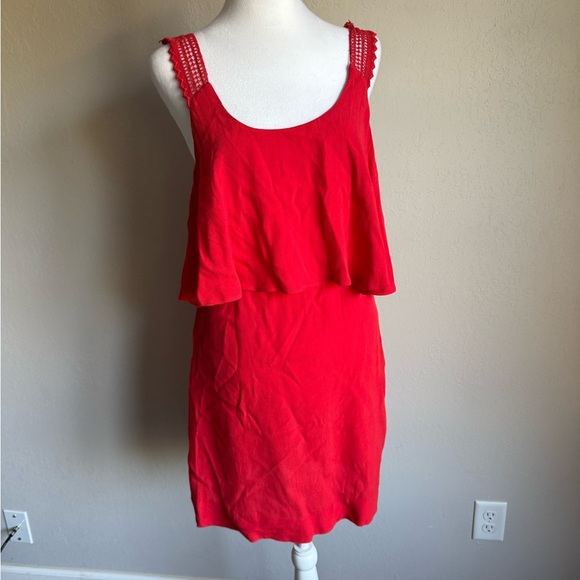 Anthropologie Maeve Red Double Layer Crochet Strap Tank Mini Dress Womens 2 - Picture 1 of 6